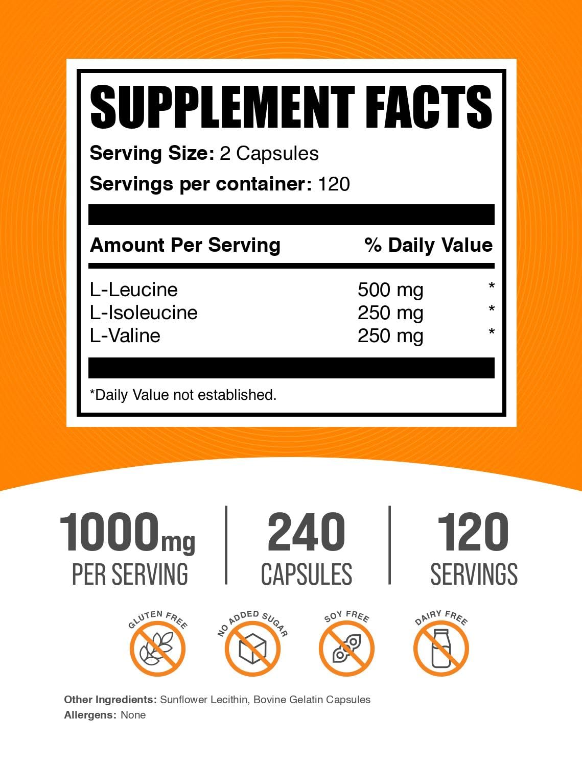 BulkSupplements BCAA 2:1:1 Capsules showing side view and label