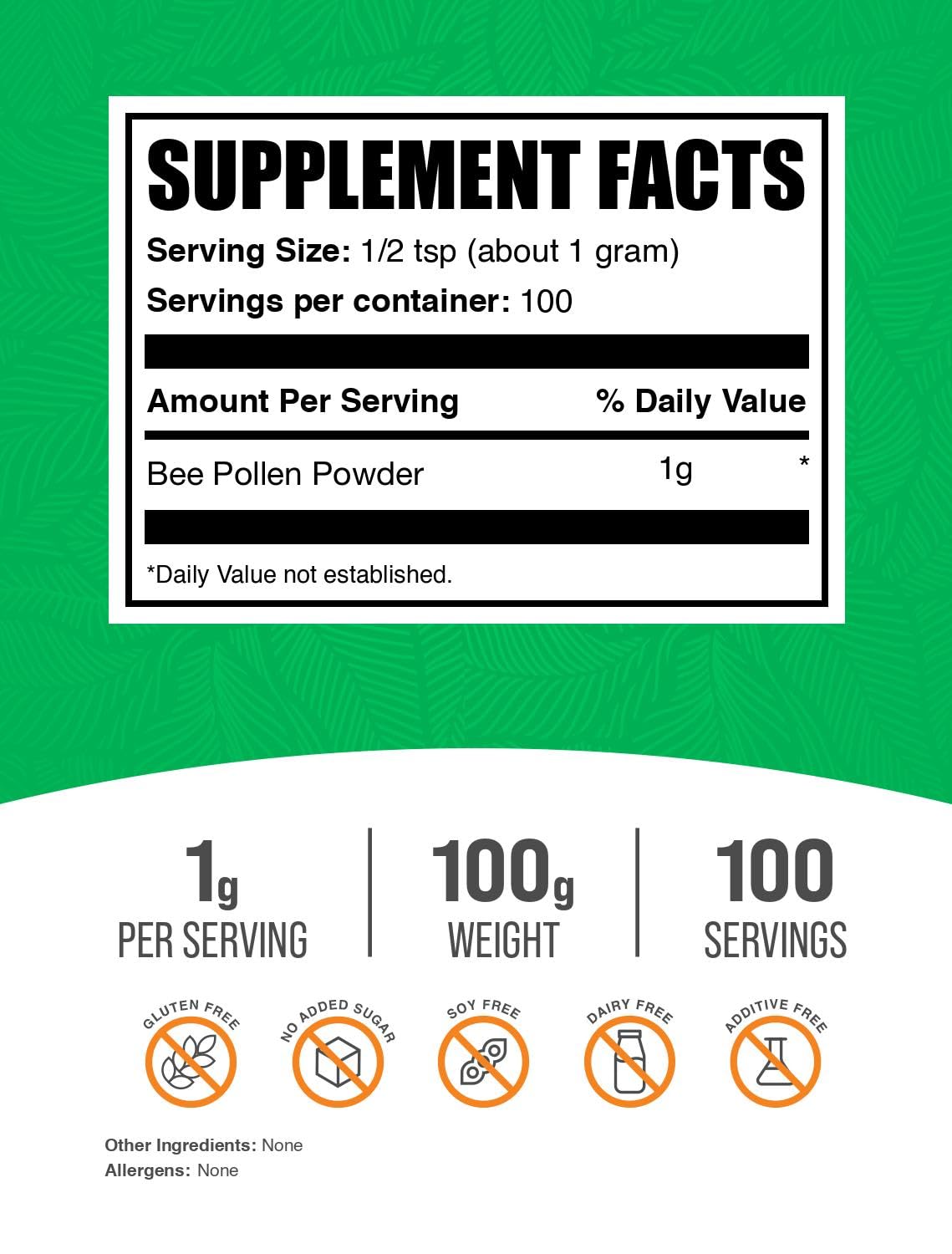 BulkSupplements Bee Pollen Powder 100g packaging