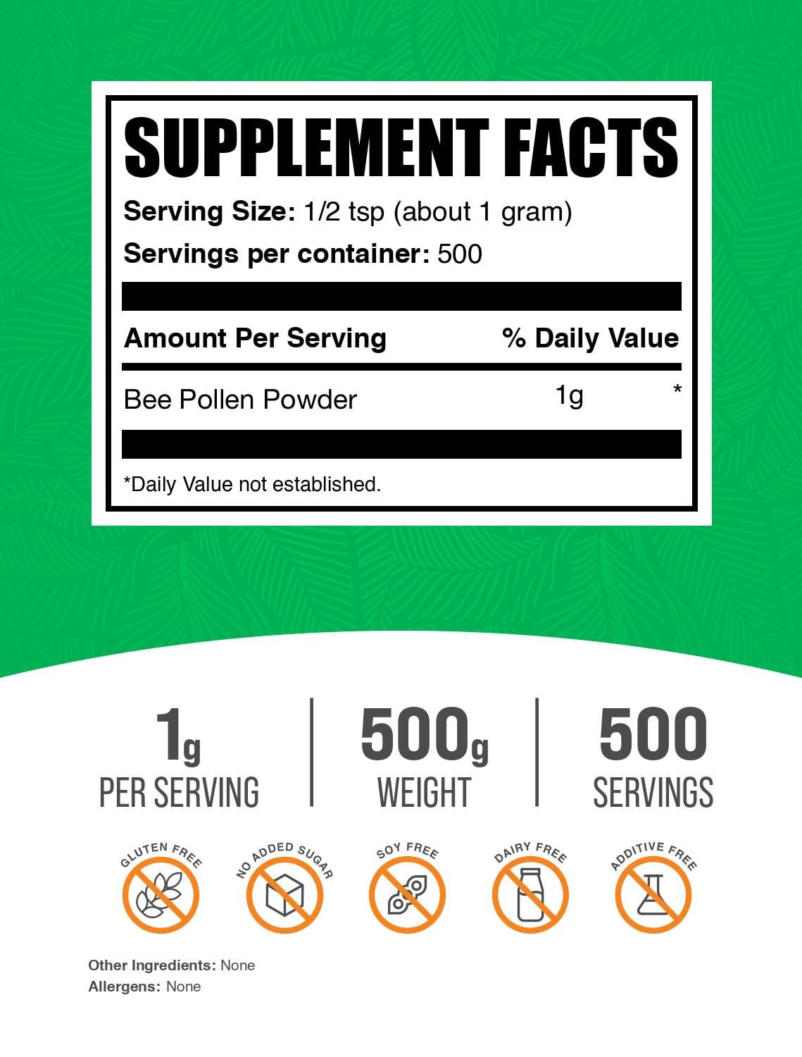 BulkSupplements Bee Pollen Powder 499g packaging