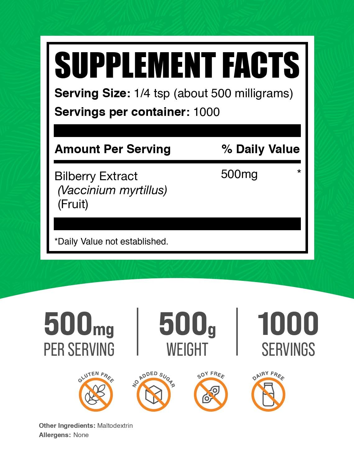 BulkSupplements Bilberry Extract Powder packaging side view