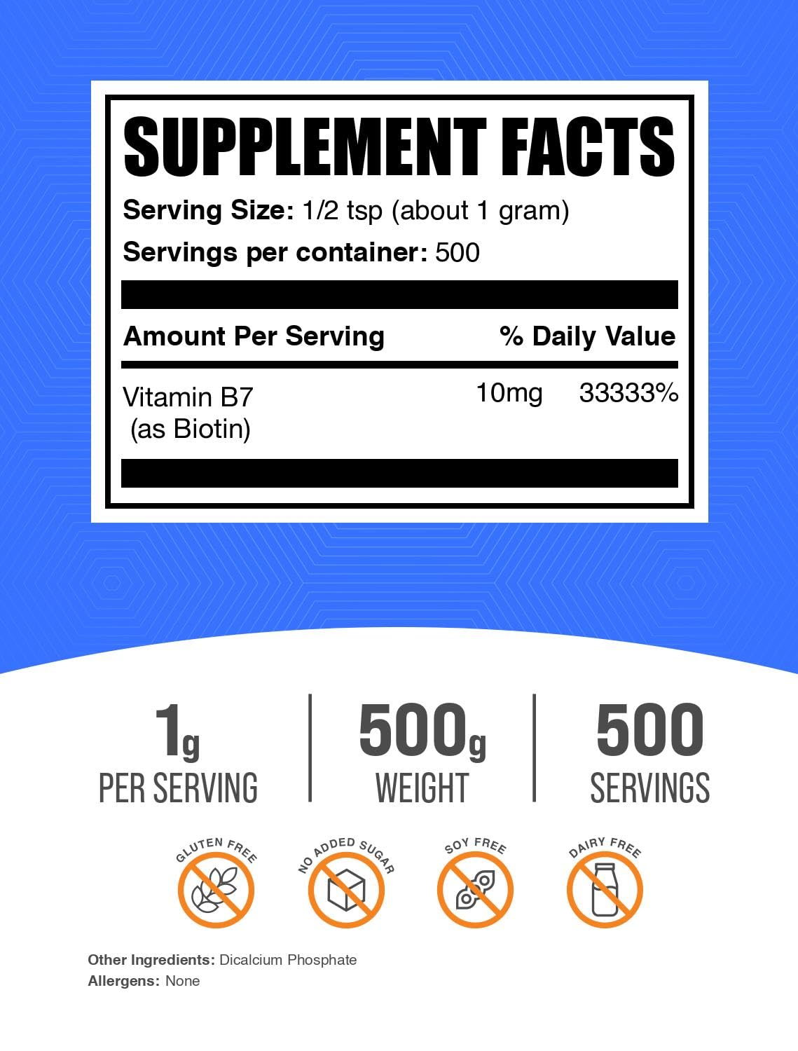 BulkSupplements Biotin Powder 10000mcg 522g packaging