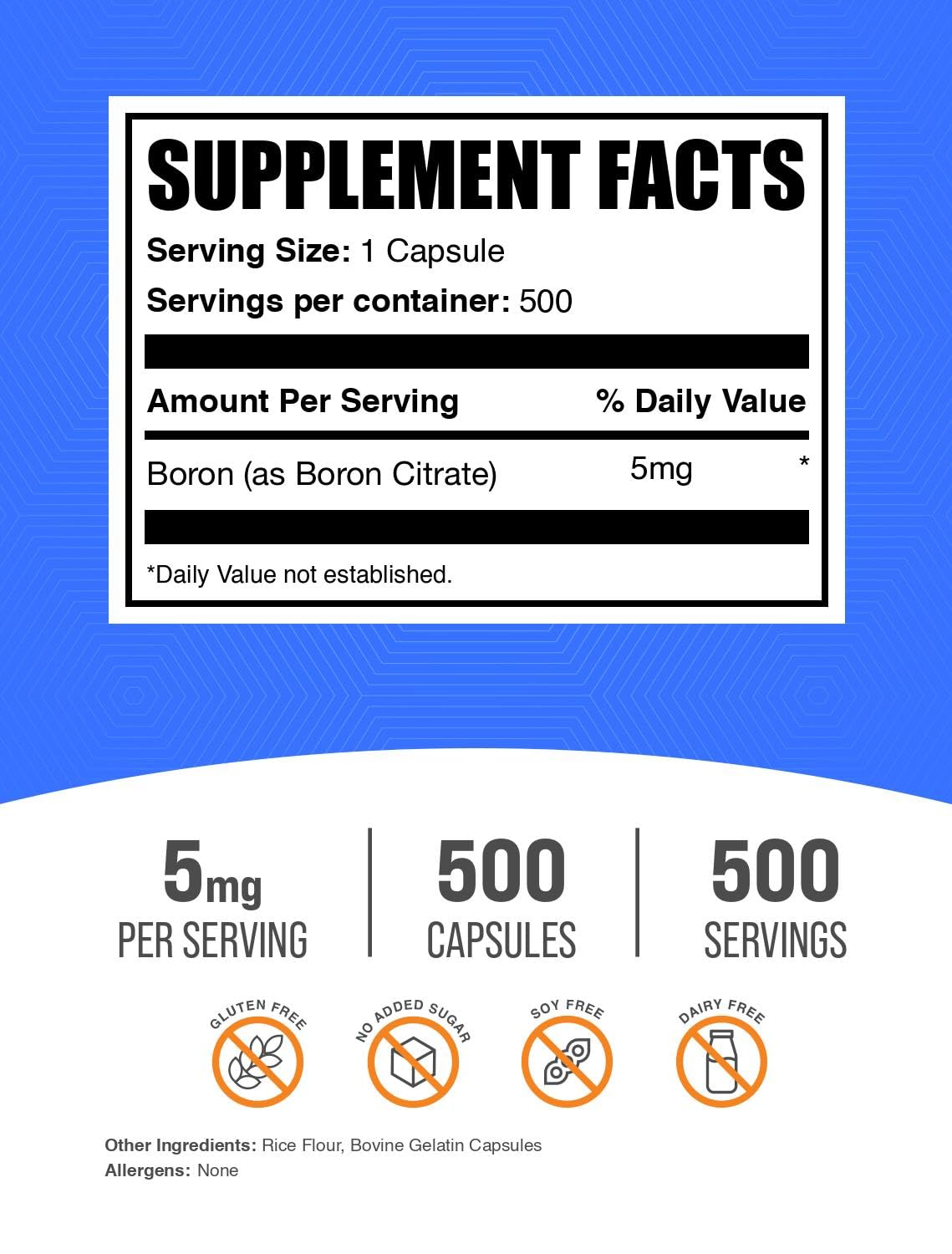 BulkSupplements Boron 5mg Capsules side view