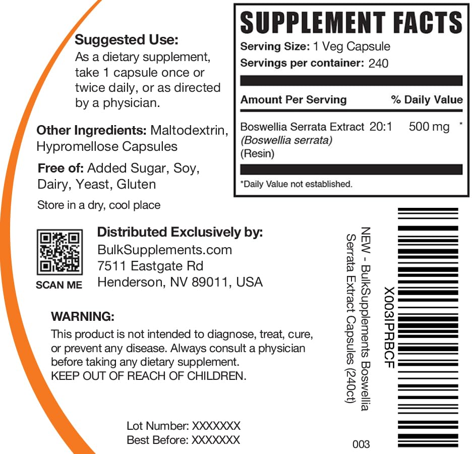 BulkSupplements Boswellia Serrata Extract Capsules 500mg with measuring spoon