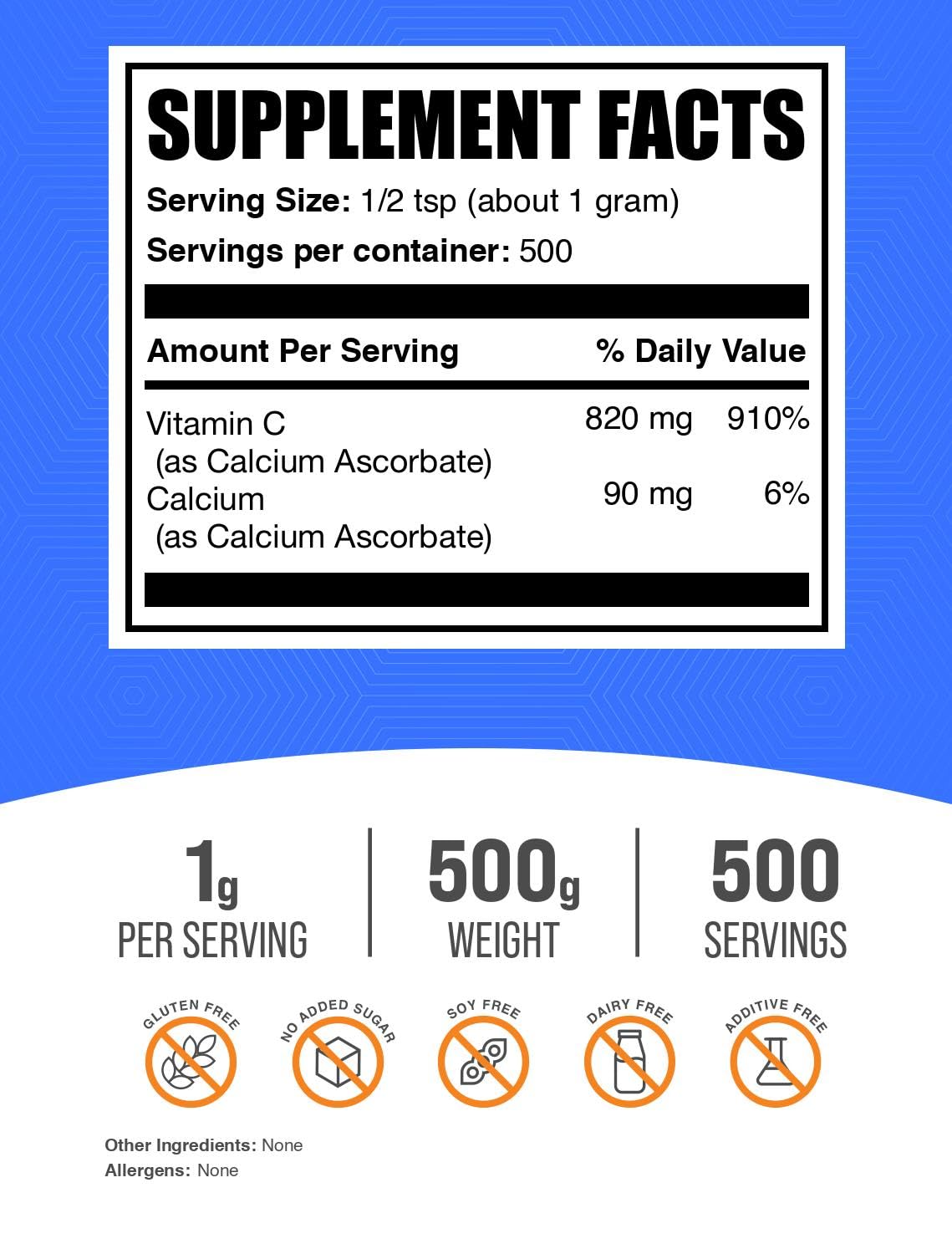 BulkSupplements Calcium Ascorbate Powder packaging side view