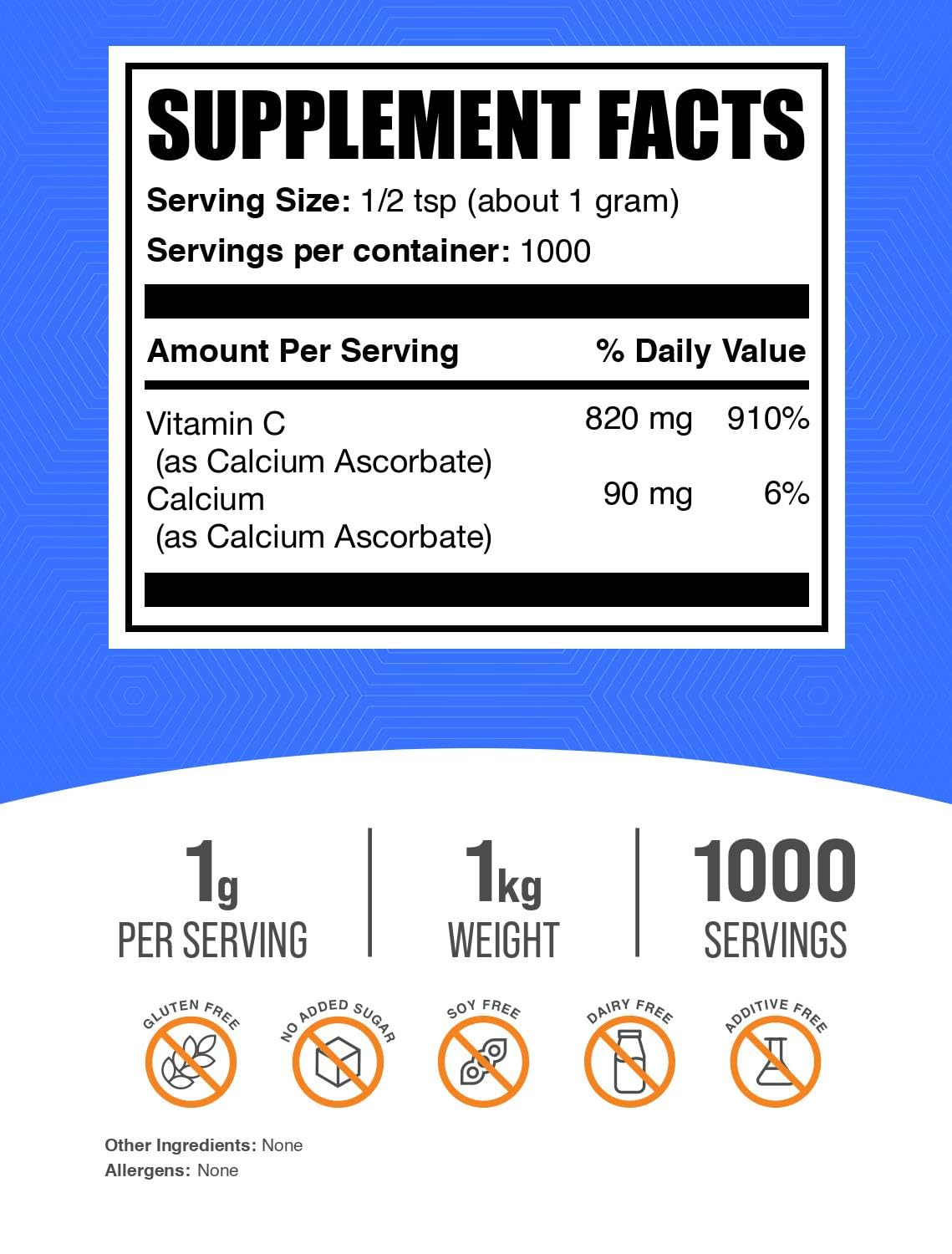 BulkSupplements Calcium Ascorbate Powder packaging side view