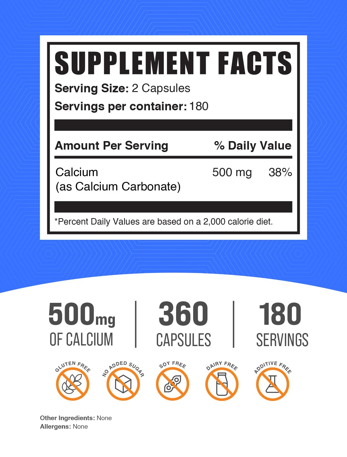 BulkSupplements Calcium Carbonate Capsules 500mg side view
