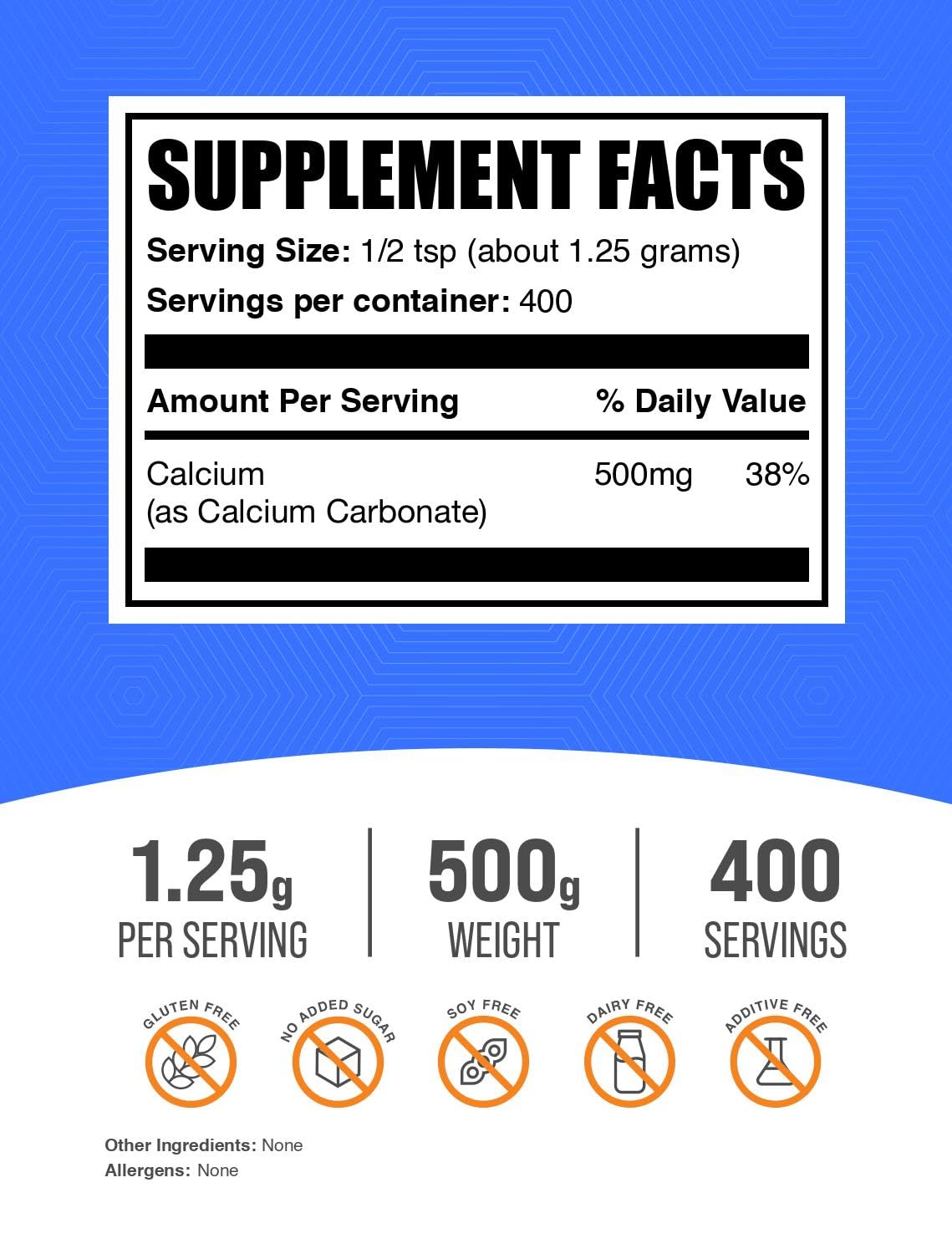BulkSupplements Calcium Carbonate Powder packaging details