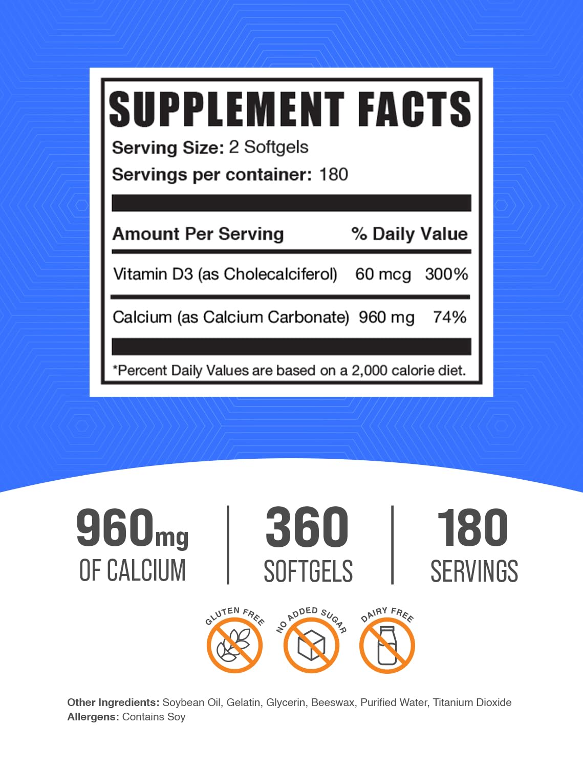 BulkSupplements Calcium Carbonate with Vitamin D3 softgels back view