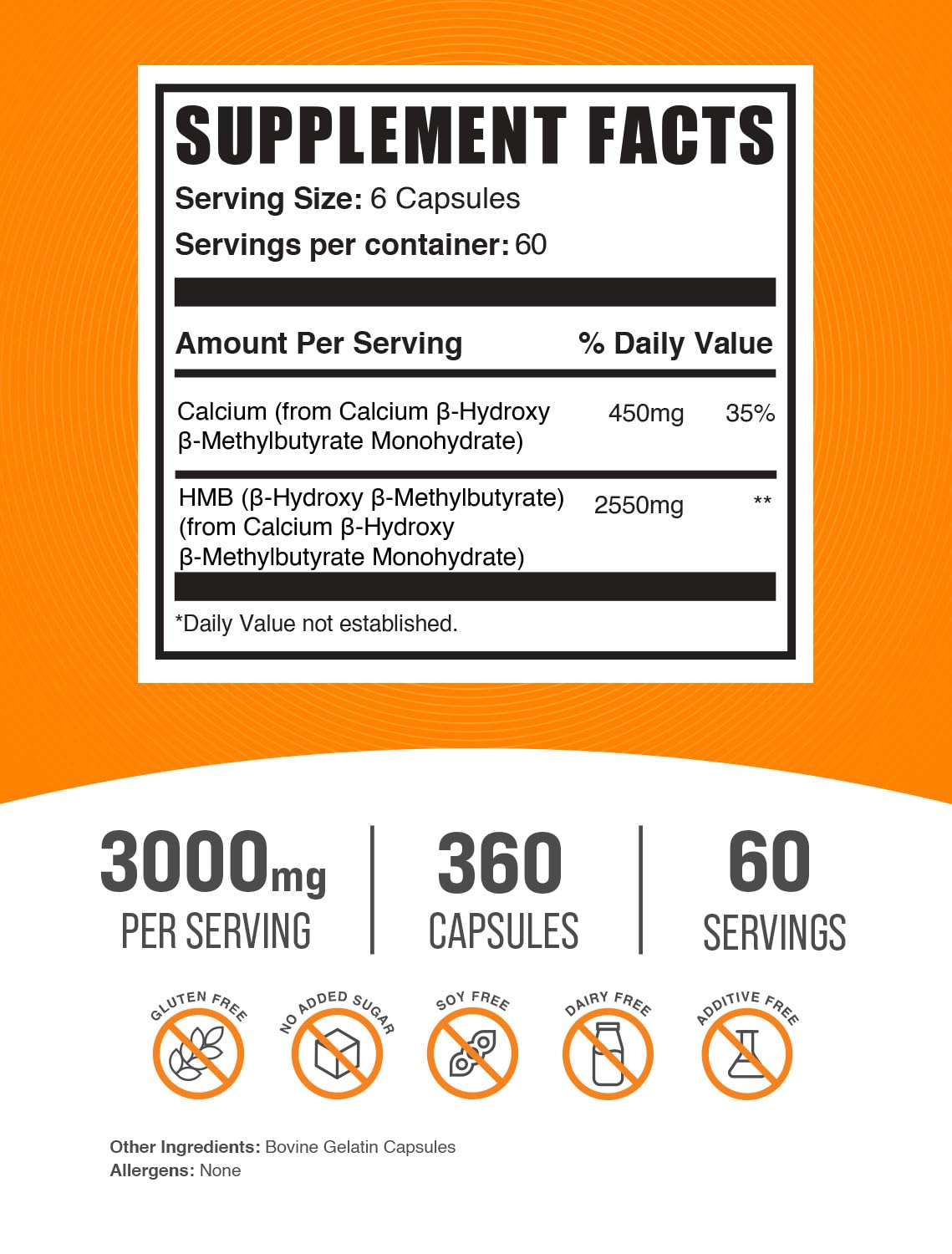 BulkSupplements Calcium HMB Capsules 3000mg side view with label
