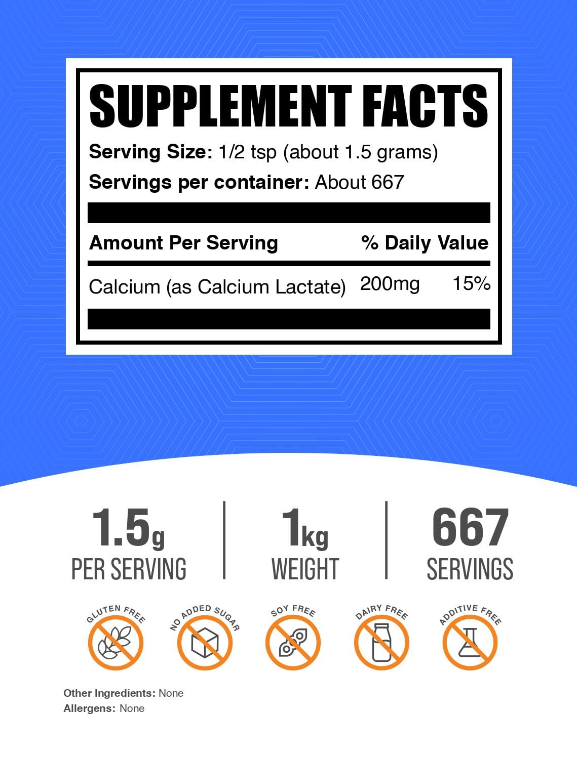 BulkSupplements Calcium Lactate Powder 1048g packaging