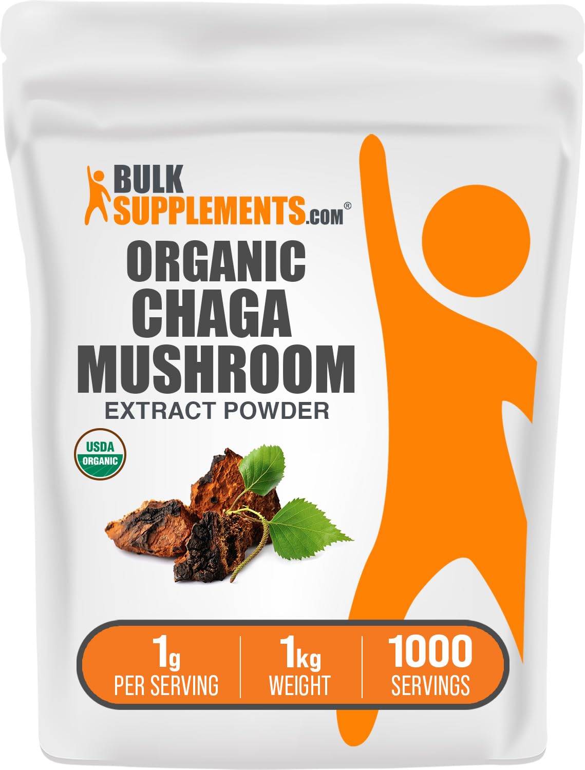 BulkSupplements Chaga Mushroom Extract Powder 1000g front view