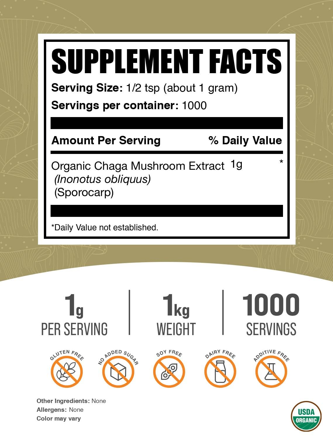 BulkSupplements Chaga Mushroom Extract Powder packaging side view
