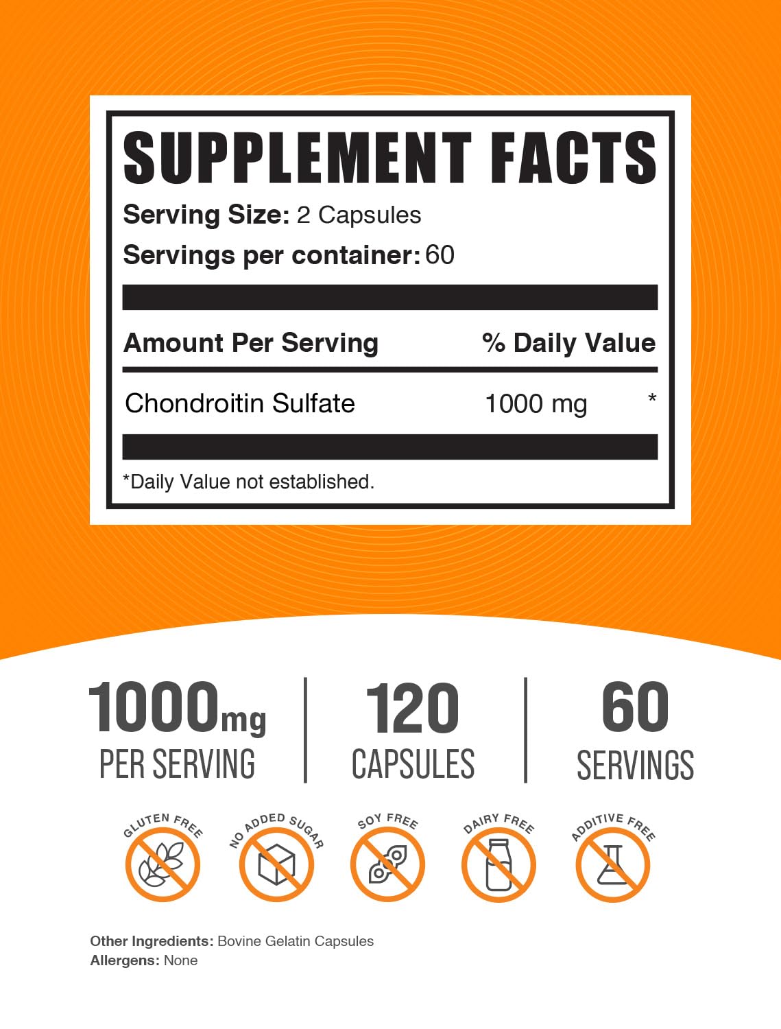 BulkSupplements Chondroitin Sulfate 1000mg Capsules side view