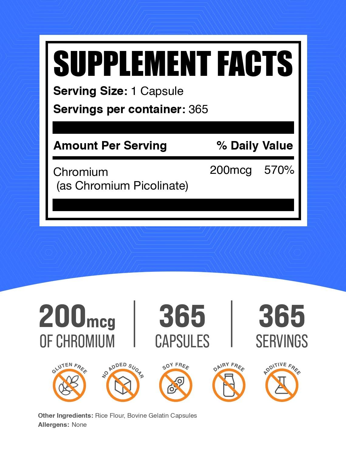 BulkSupplements Chromium Picolinate 200mcg capsules side view