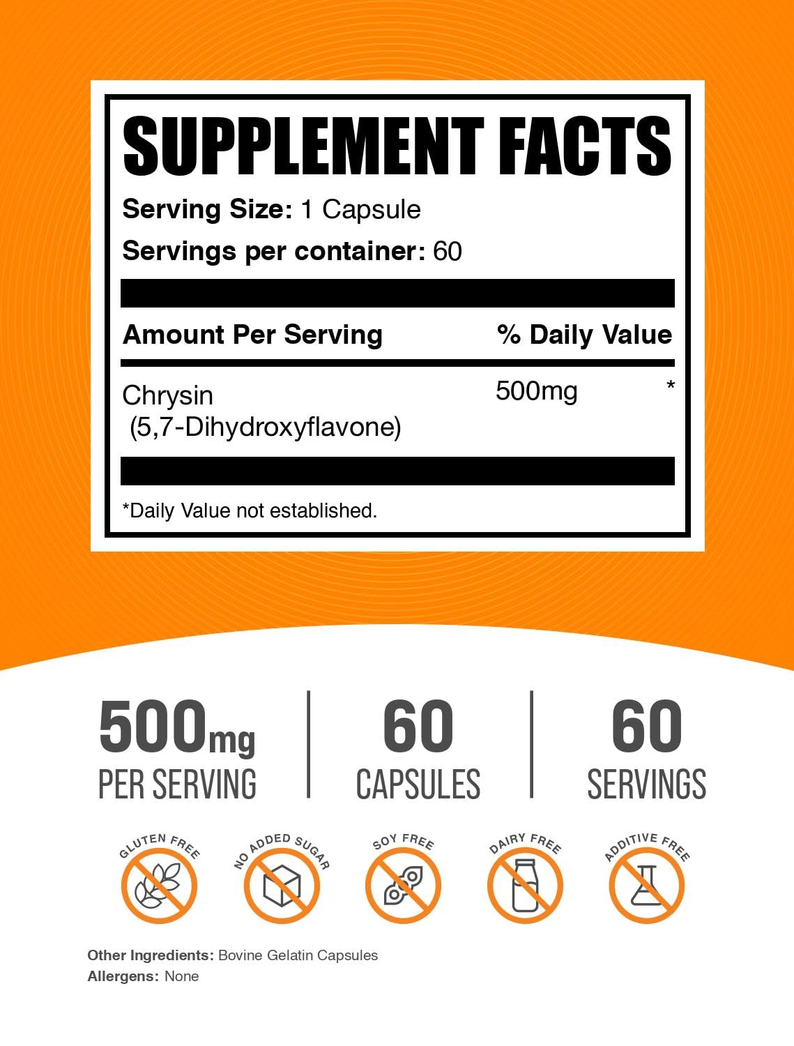 BulkSupplements Chrysin Capsules 500mg side view
