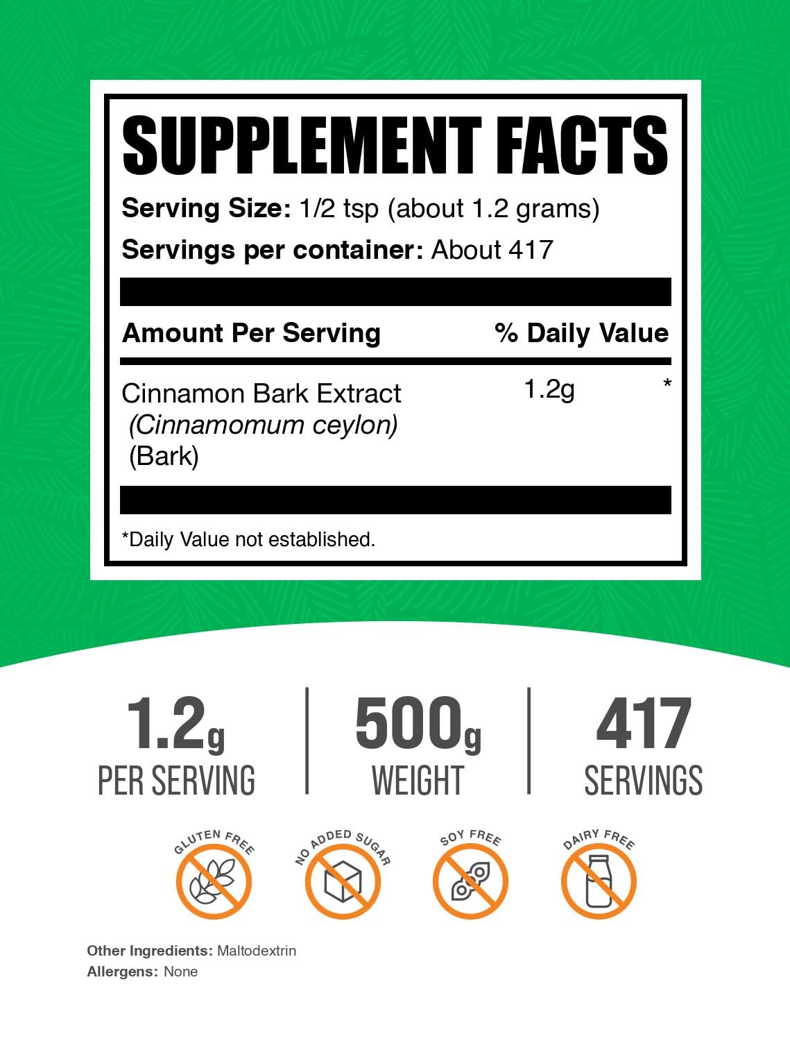 BulkSupplements Cinnamon Bark Extract Powder packaging side view