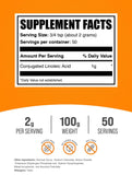 BulkSupplements CLA Powder 100g side view with nutritional information