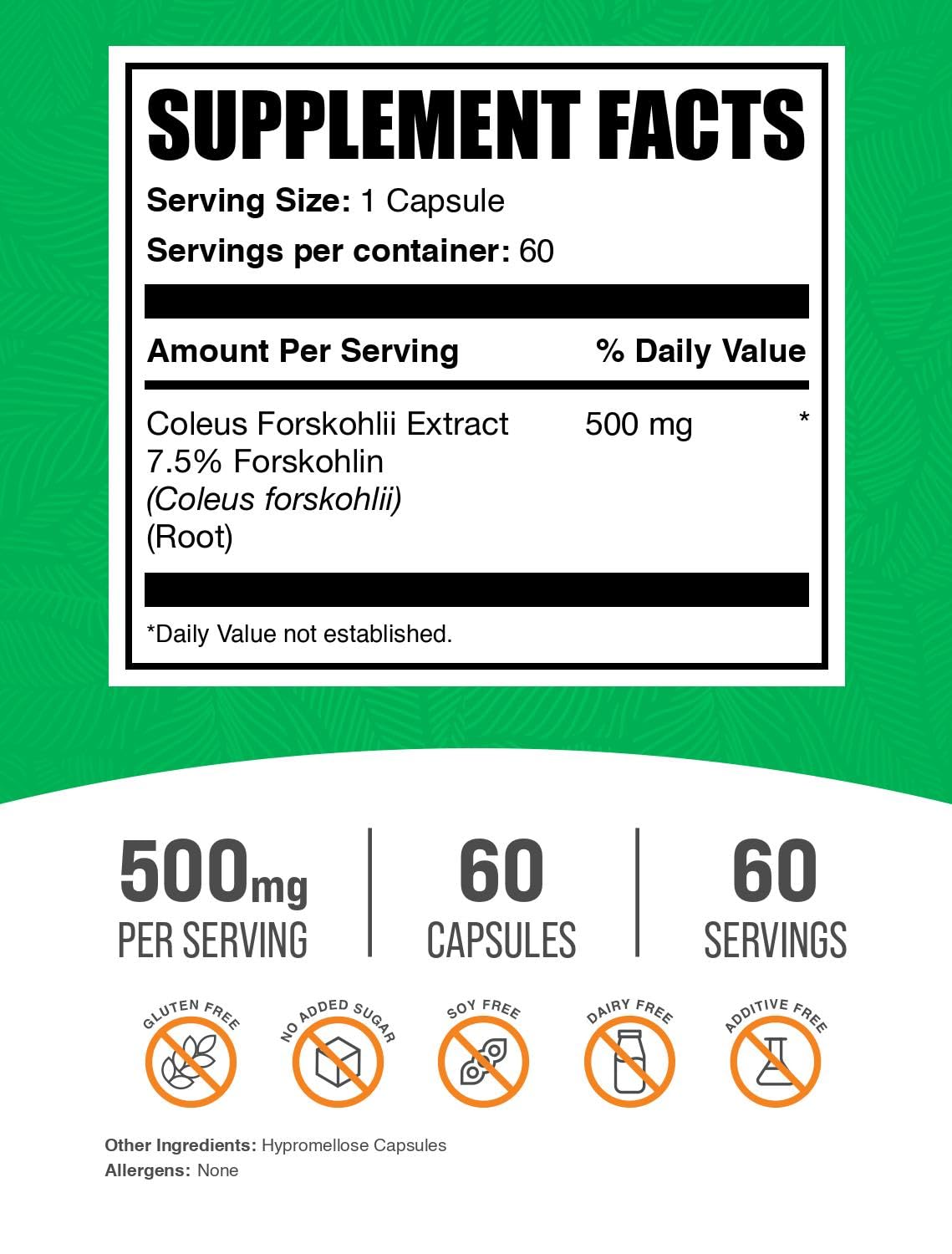 BulkSupplements Coleus Forskohlii Extract Capsules side view