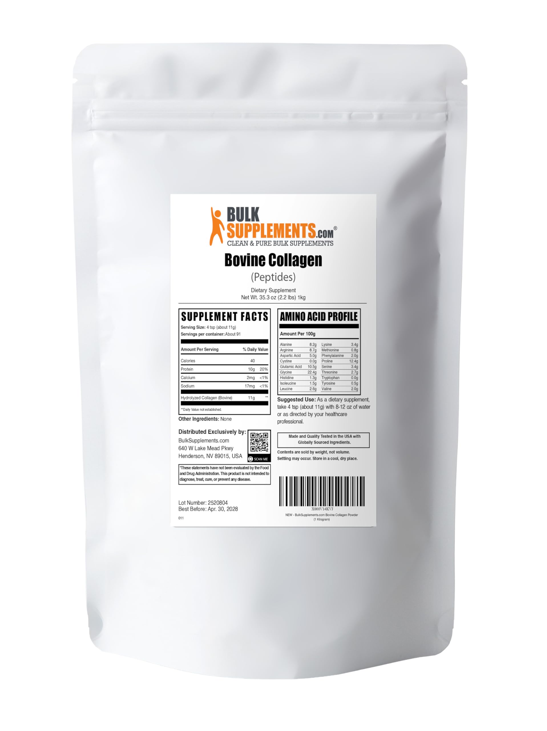 BulkSupplements Collagen Peptides Powder with blender