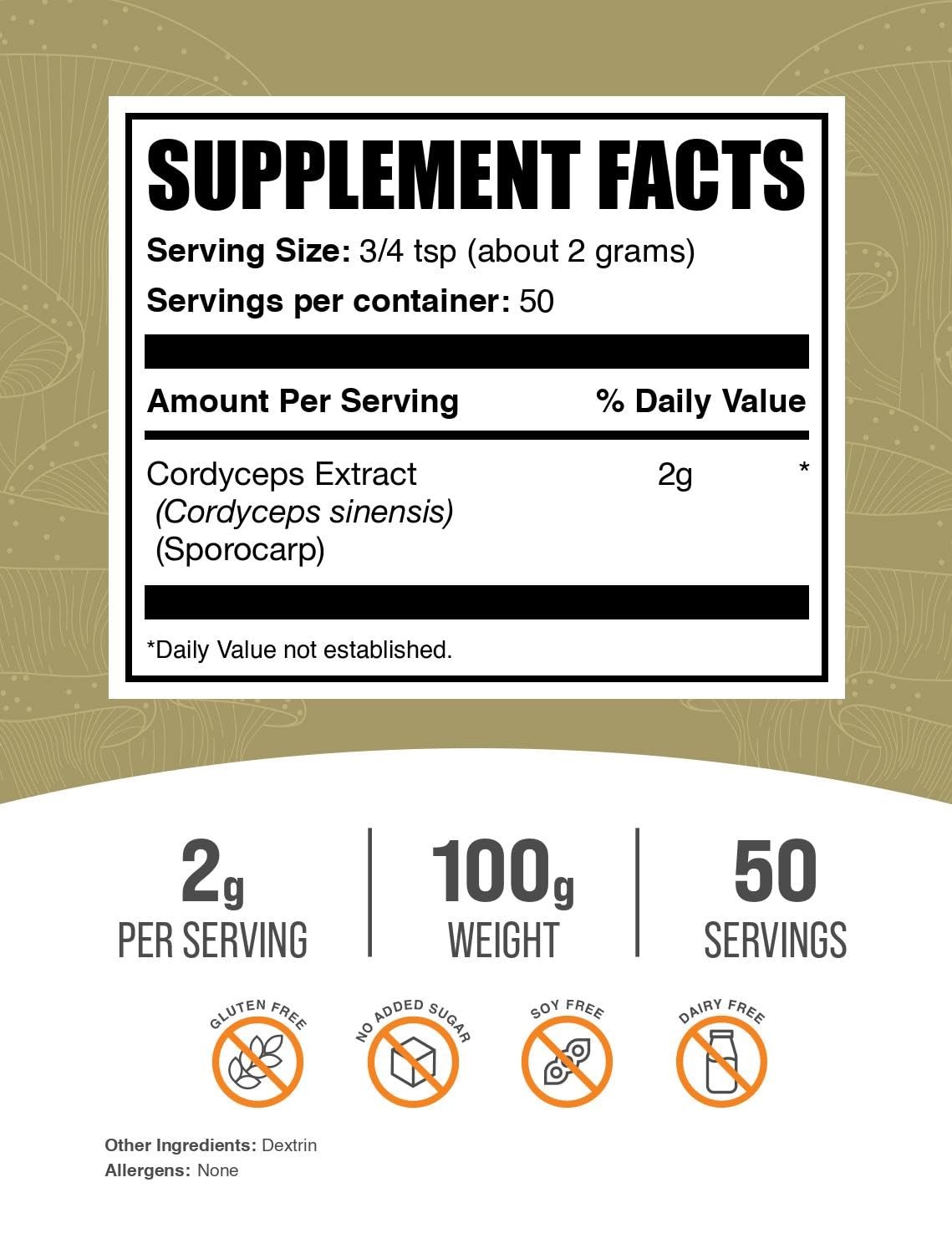 BulkSupplements Cordyceps Mushroom Extract Powder packaging