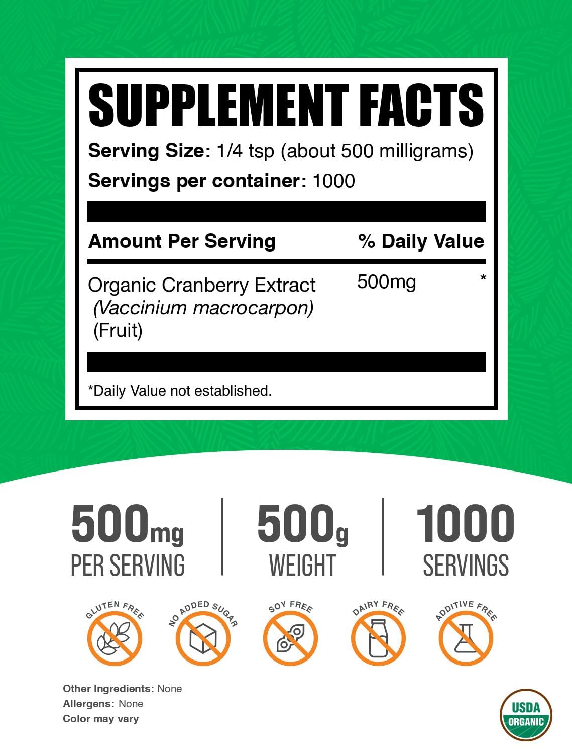 BulkSupplements Cranberry Extract Powder packaging details