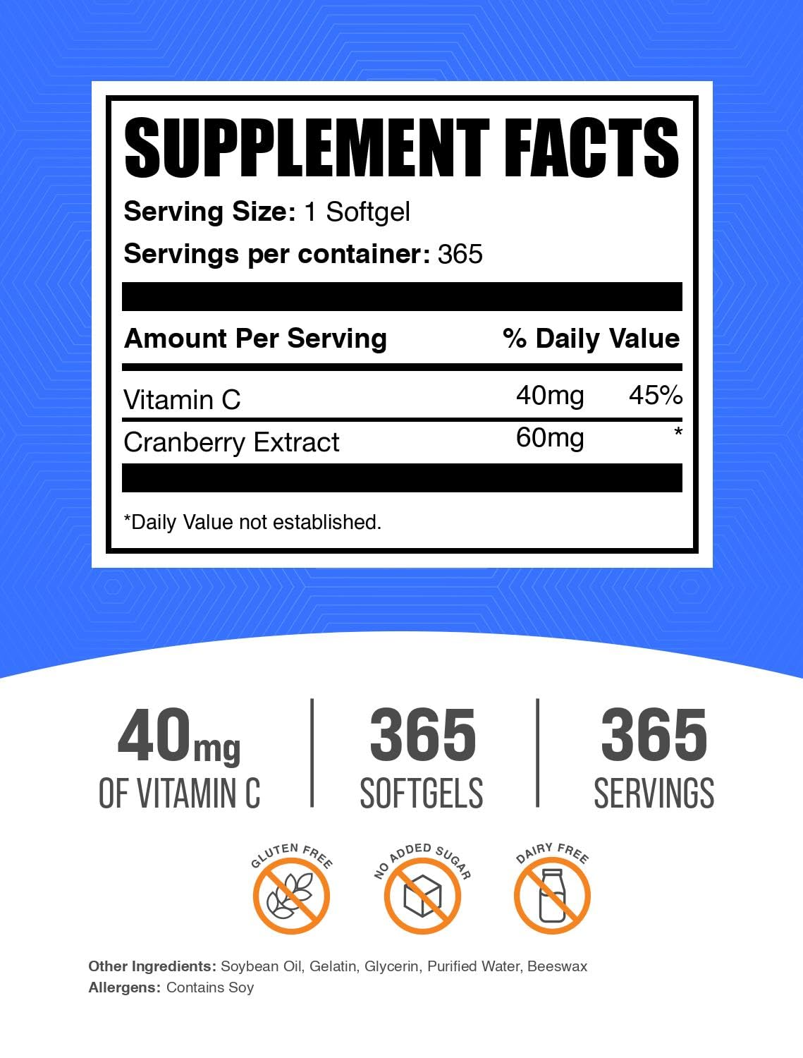 BulkSupplements Cranberry with Vitamin C softgels side view