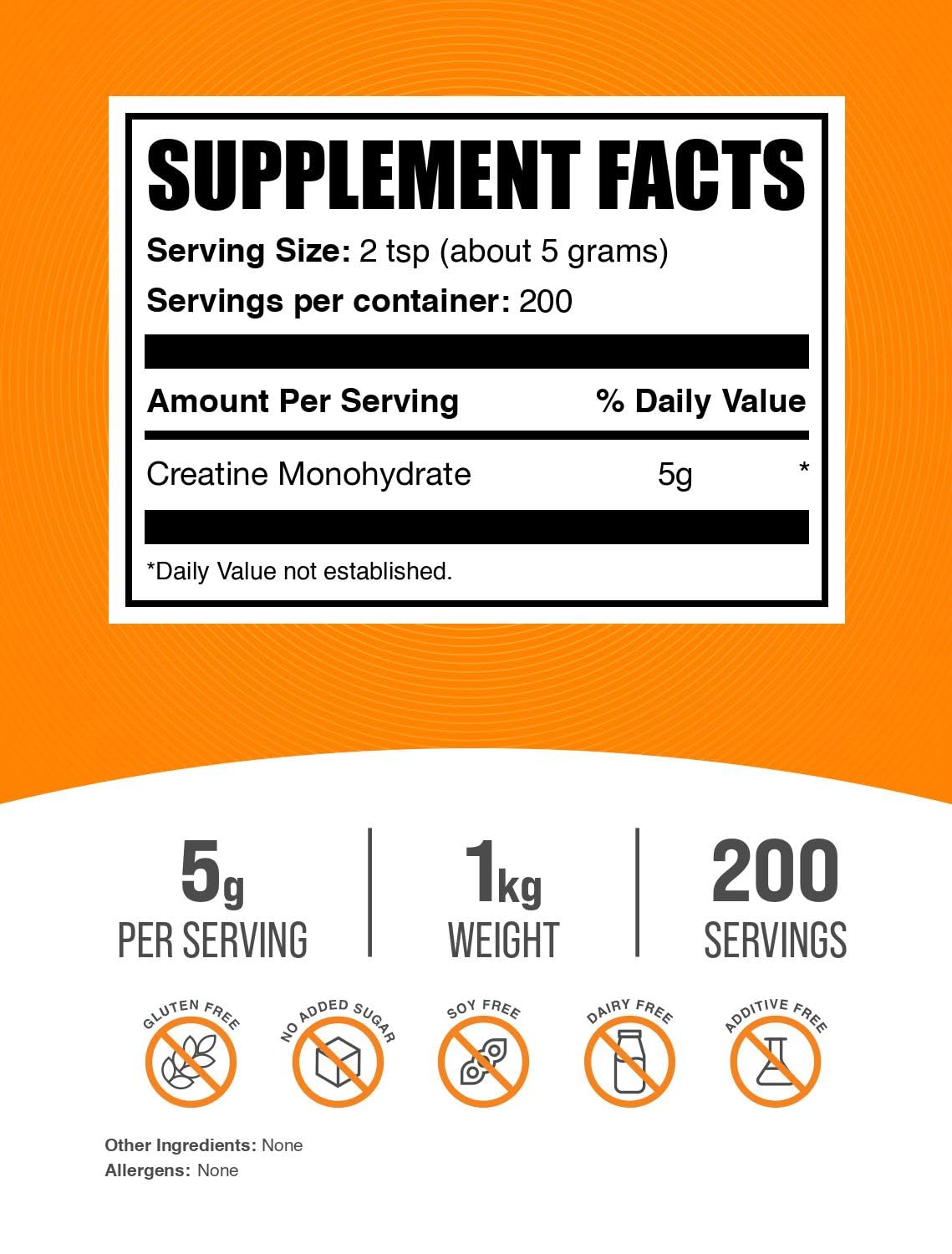 BulkSupplements Creatine Monohydrate Powder 5000mg back view