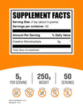 BulkSupplements Creatine Monohydrate Powder side view showing nutritional information