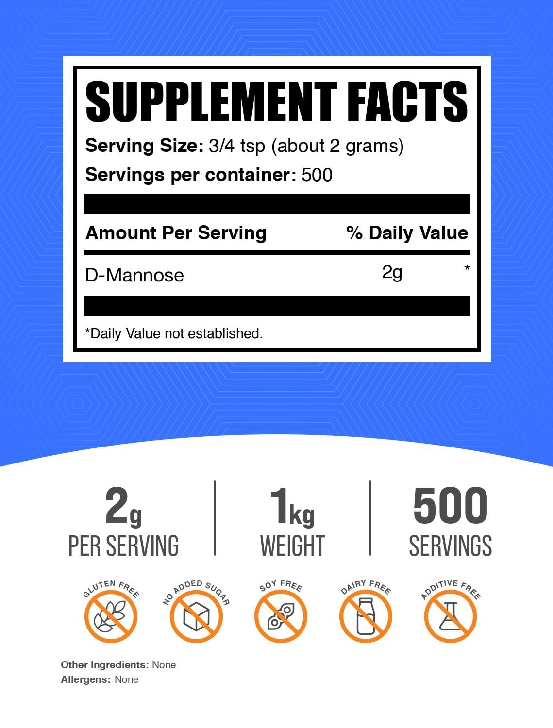 BulkSupplements D-Mannose Powder 2000mg side view with scoop