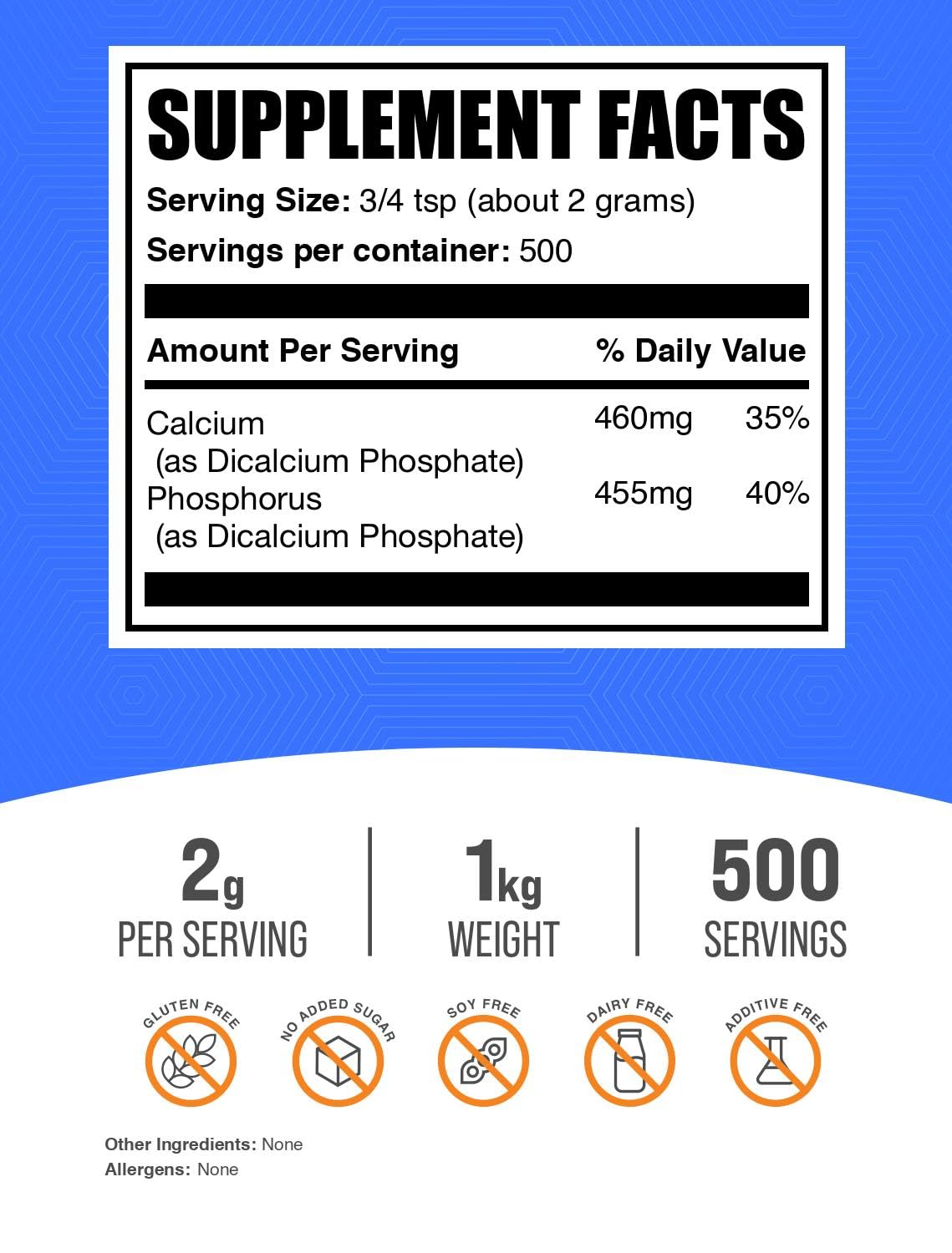 BulkSupplements Dicalcium Phosphate Powder packaging side view