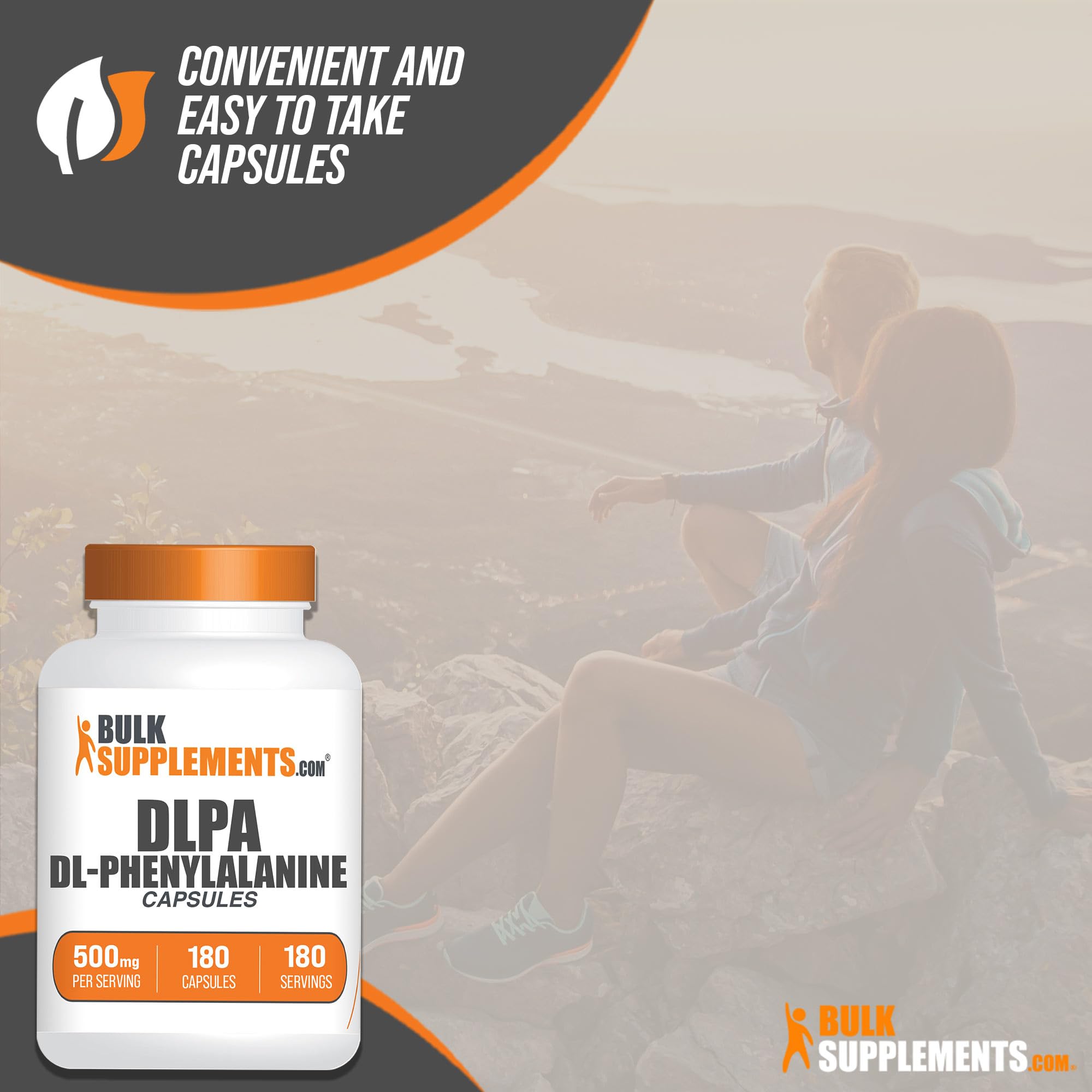 BulkSupplements DL-Phenylalanine 500mg capsules on a wooden table