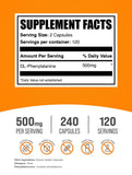 BulkSupplements DL-Phenylalanine Capsules 500mg side view