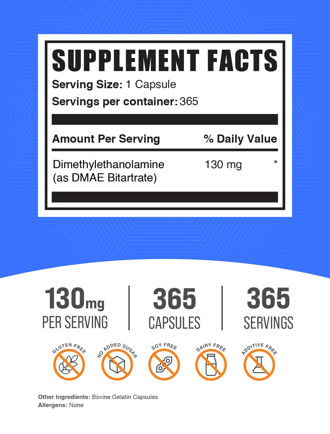 BulkSupplements DMAE Bitartrate Capsules 130mg back view