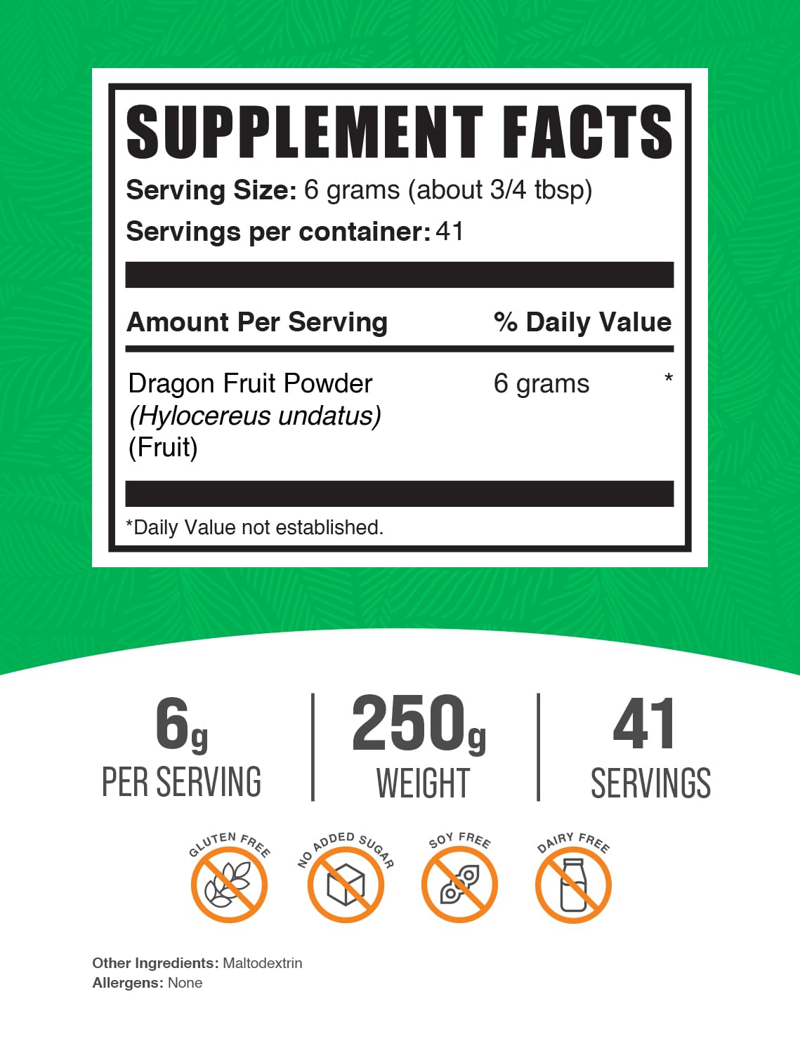 BulkSupplements Dragon Fruit Powder packaging side view