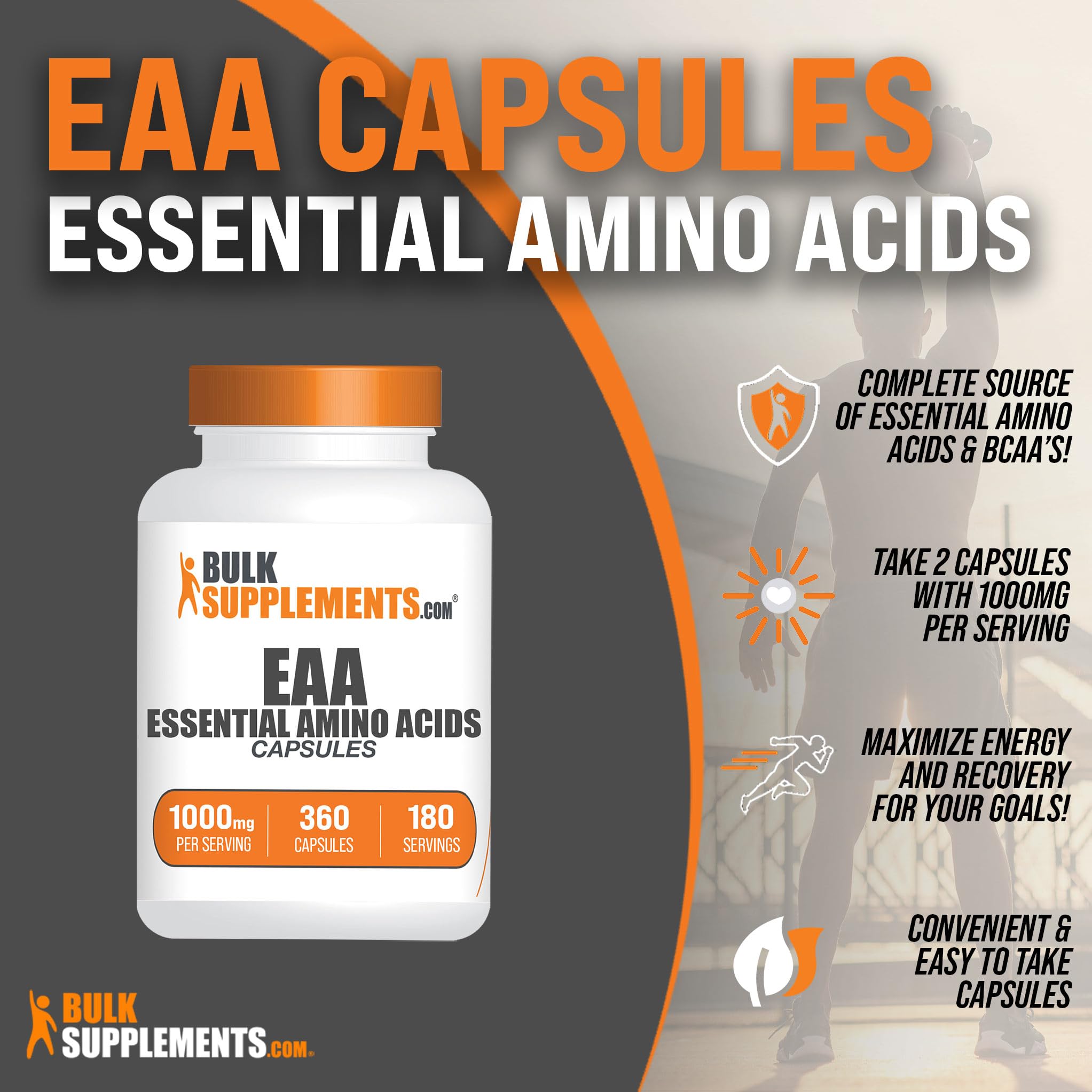 BulkSupplements Essential Amino Acid Capsules 1000mg side view