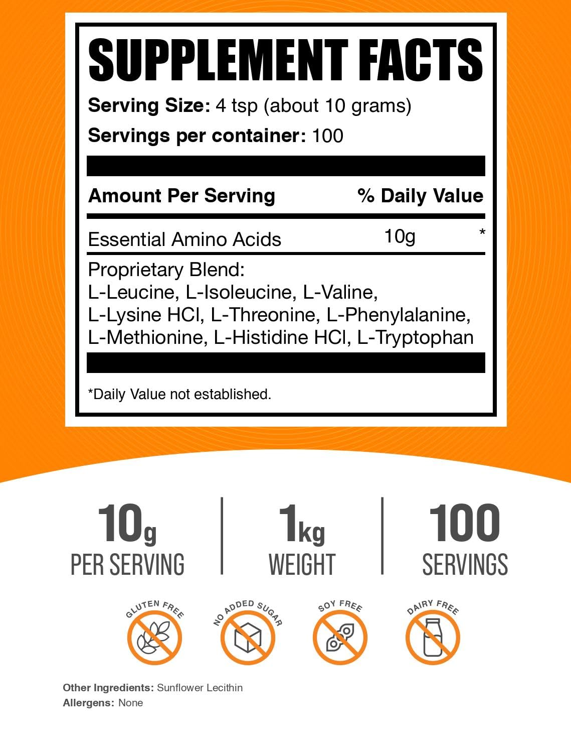 BulkSupplements Essential Amino Acids Powder 1000g packaging
