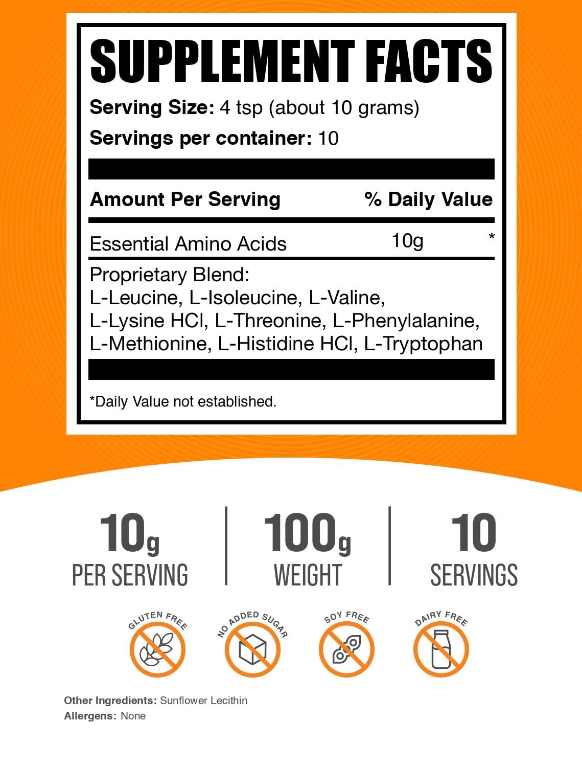 BulkSupplements Essential Amino Acids Powder 100g packaging