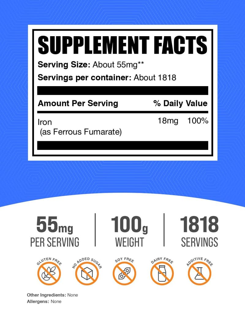 BulkSupplements Ferrous Fumarate Iron Powder packaging