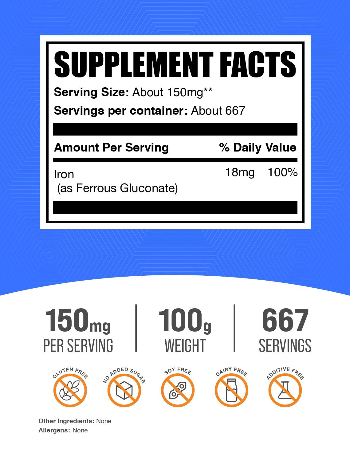 BulkSupplements Ferrous Gluconate Powder packaging side view