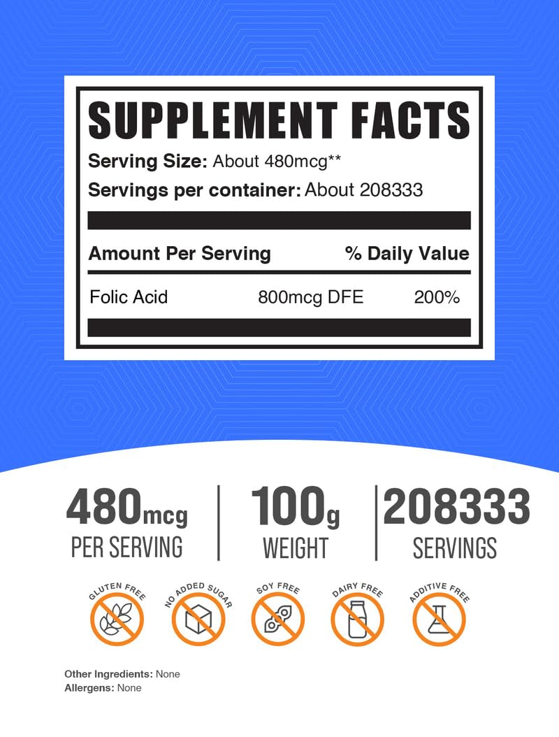 BulkSupplements Folic Acid Powder 100g packaging