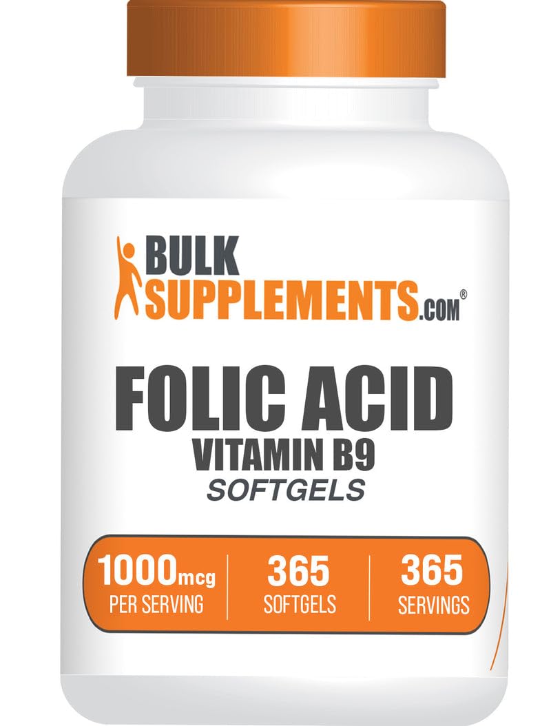 BulkSupplements Folic Acid Softgels 1000 mcg front view
