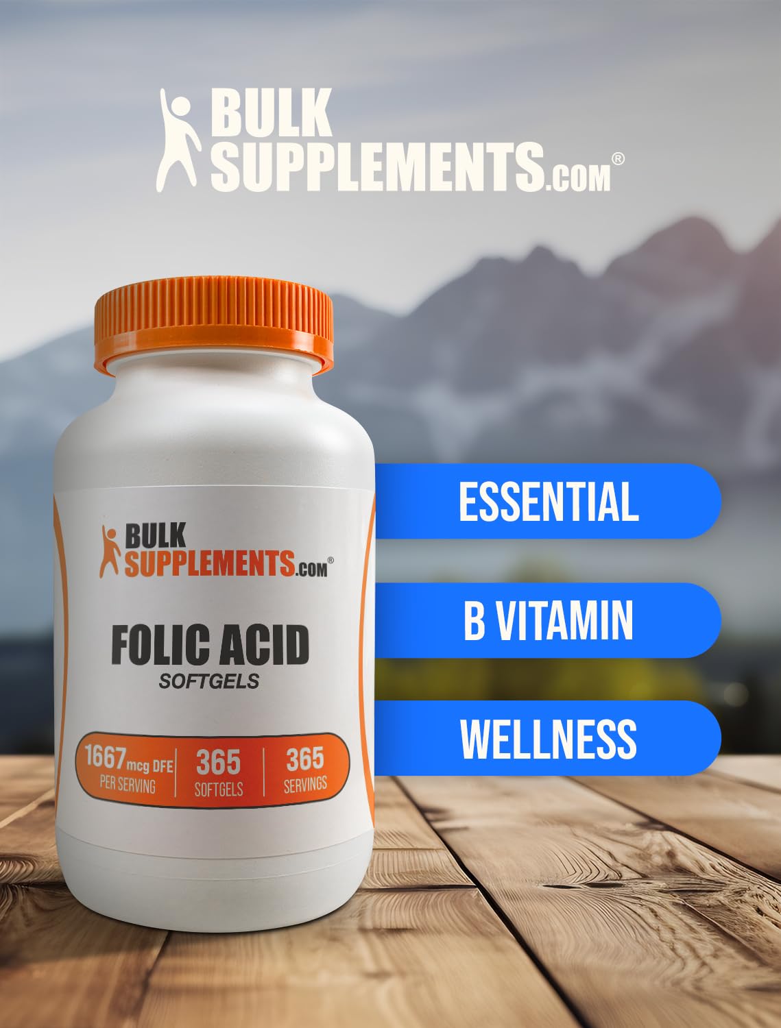 BulkSupplements Folic Acid Softgels 1000 mcg nutritional information
