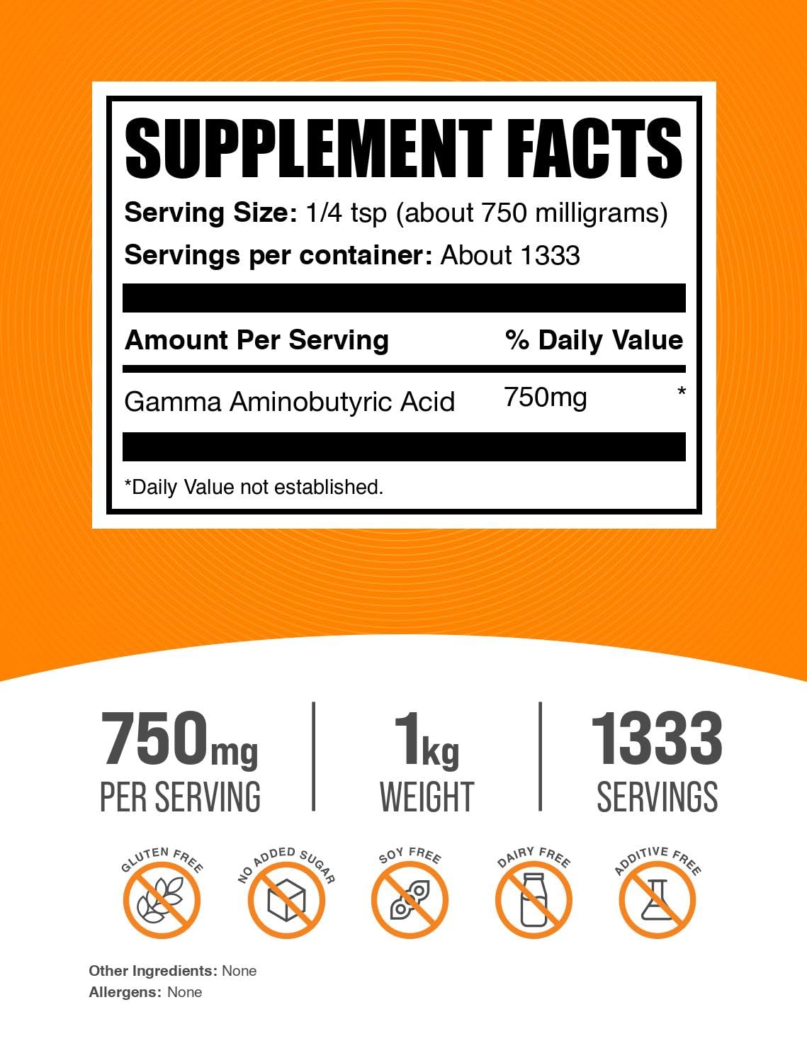 BulkSupplements GABA Powder 750mg back view packaging