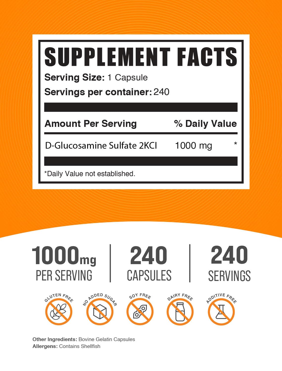 BulkSupplements Glucosamine Sulfate 1000mg Capsules side view