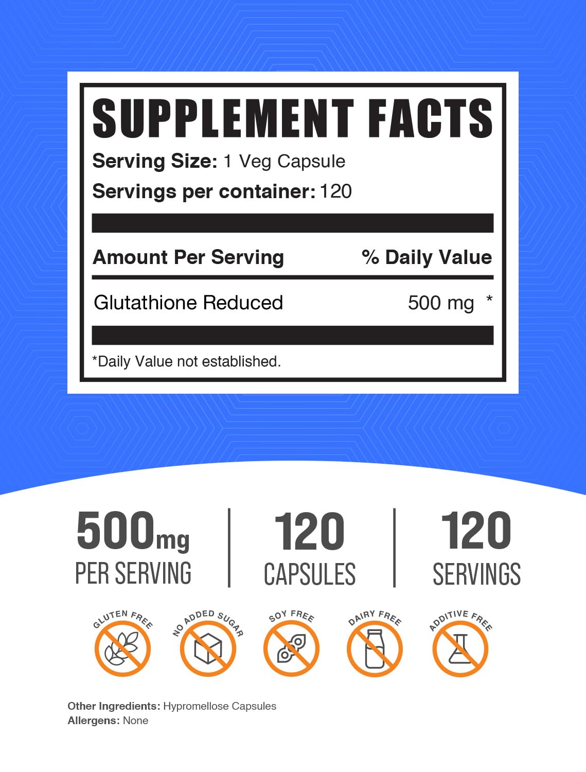 BulkSupplements Glutathione Reduced 500mg capsules side view