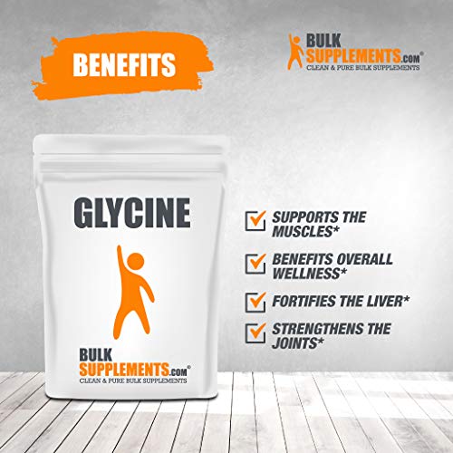 BulkSupplements Glycine Powder 1000g back view with nutritional information