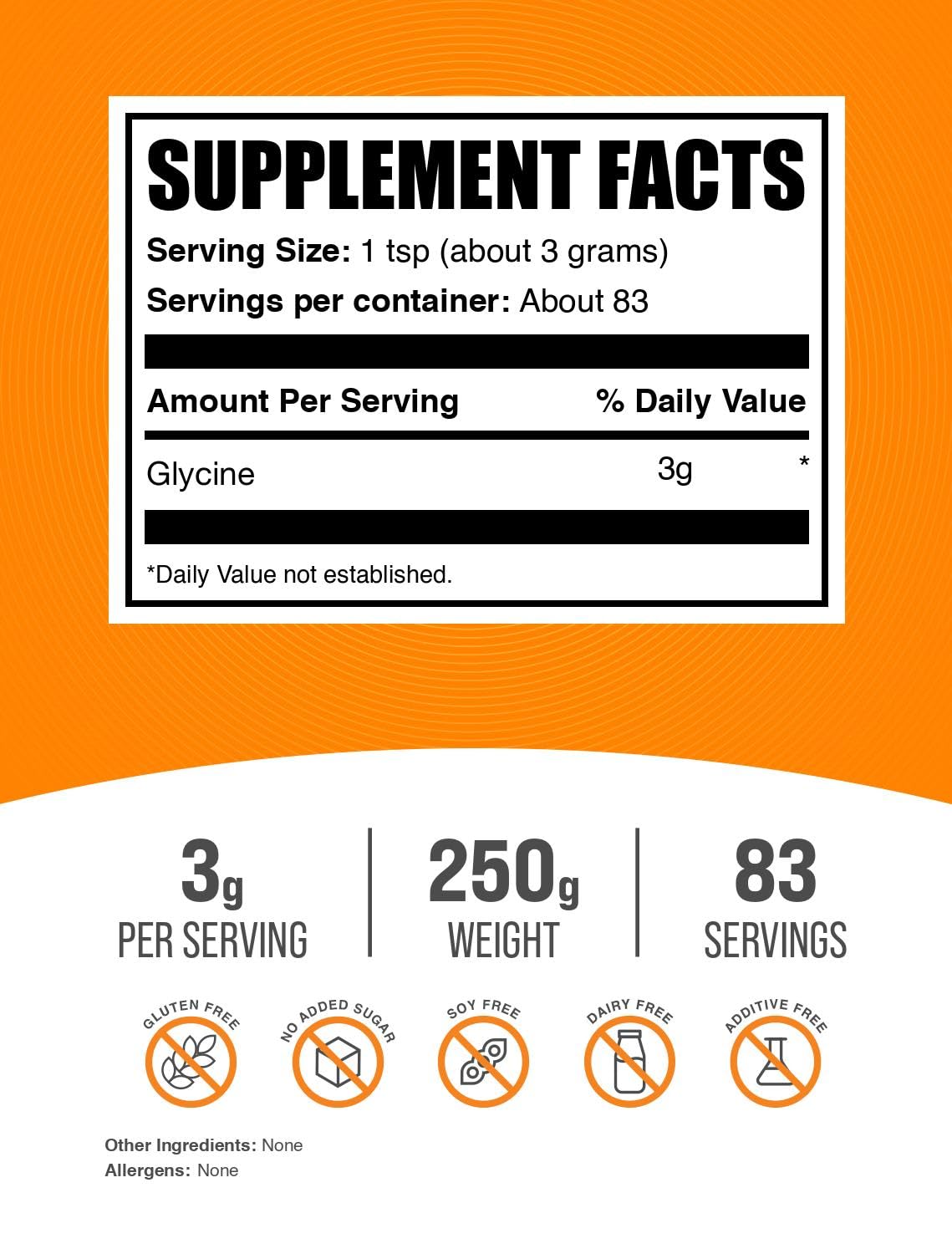 BulkSupplements Glycine Powder 3g serving size scoop