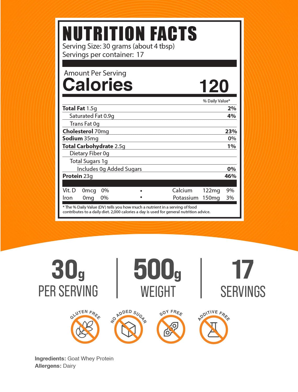 BulkSupplements Goat Milk Whey Protein Concentrate 500g packaging