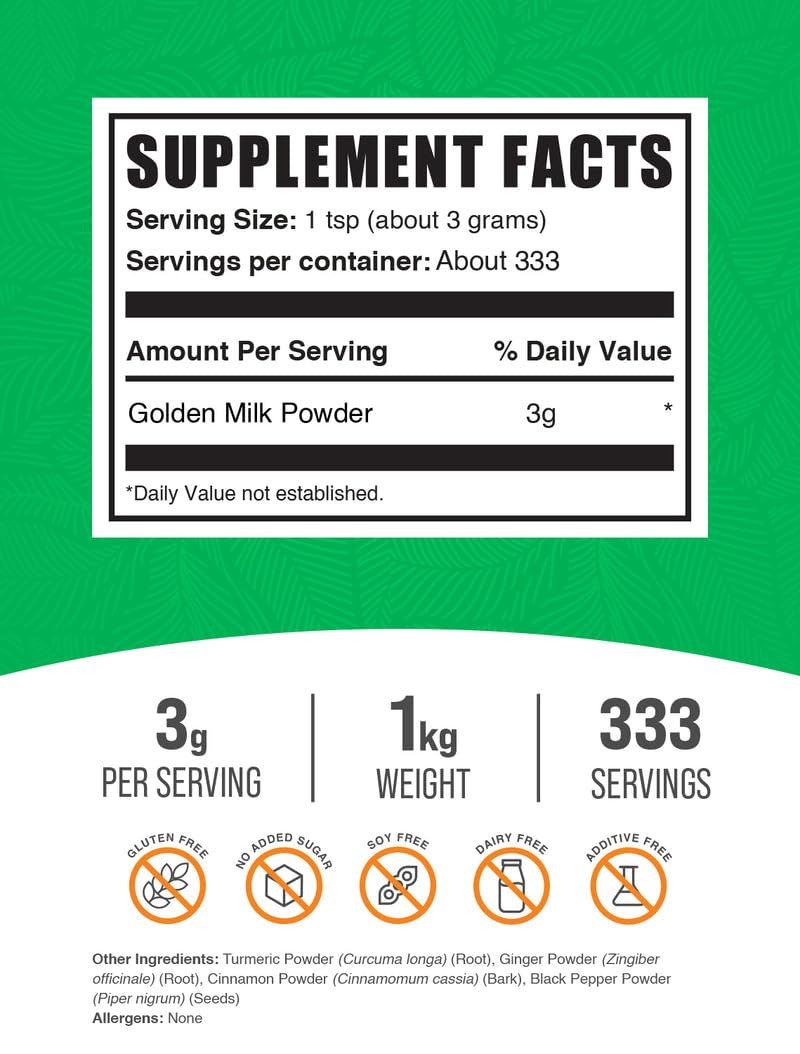 BulkSupplements Golden Milk Powder packaging details