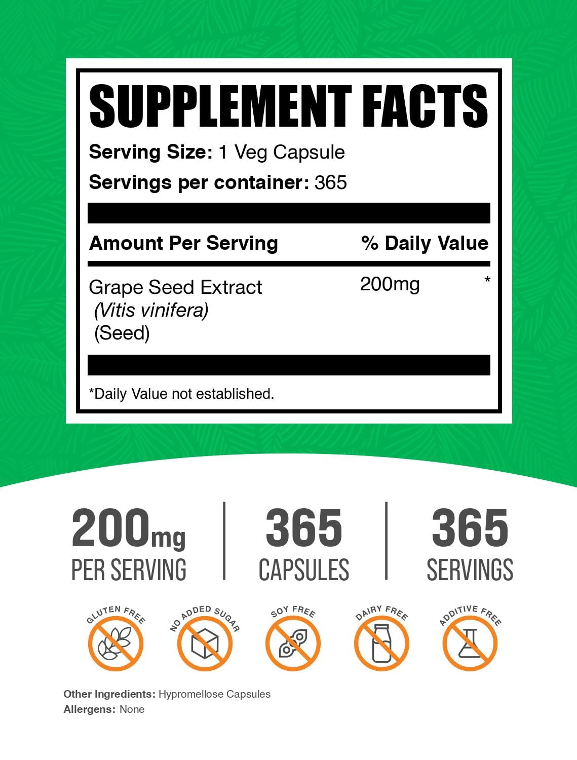 BulkSupplements Grape Seed Extract Capsules 200mg side view